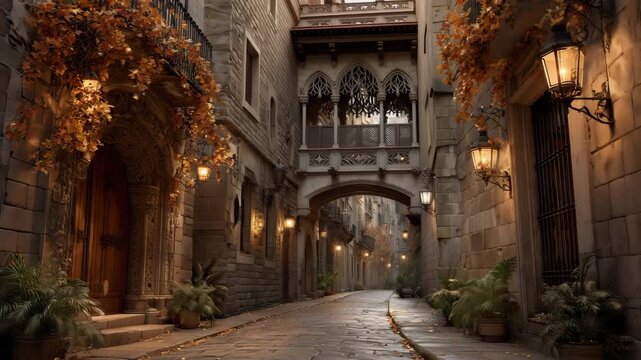 バルセロナのゴシック地区の路地に佇む情緒ある街並み