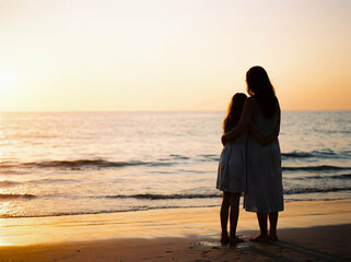 Silhouette mother holding child sunset copy space nature sky background family hope future mom baby looking horizon outdoors beautiful peaceful evening love emotion parenting atmospheric concept