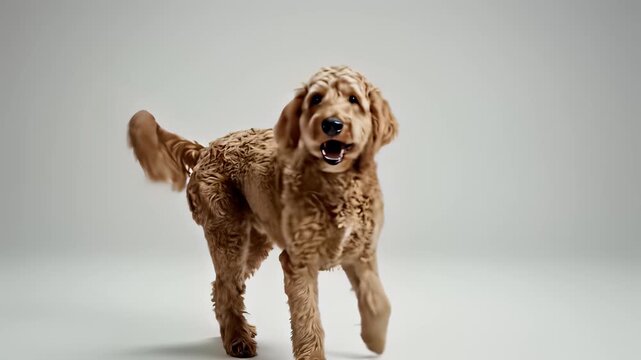 Puppies sitting, standing, and posing against a white background in a professional studio setting capture the carefree essence of a smiling XPD concept perfect for commercial uses requiring a.