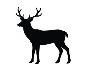 Minimalist stag silhouette with large antlers black and white design silhouette