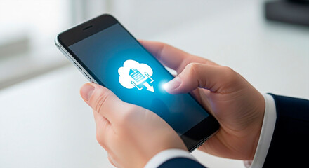 Smartphone with cloud computing icon for the concept of technology.
