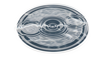 Concentric water ripple effect with three distinct impact points isolated on transparent background