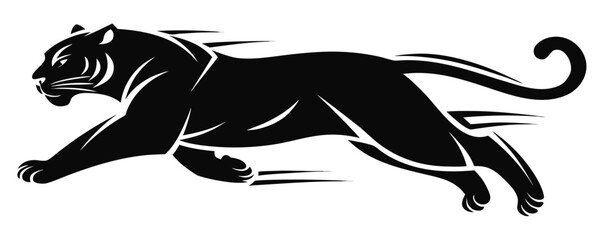 Vector art of a black panther is running with great speed, isolated on white background, illustrating the power and agility of this feline predator © PUSPO