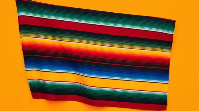Colorful striped textile background on orange. Vivid and vibrant.