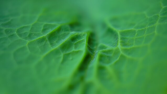 Close up macro view of a vibrant green leaf vein structure