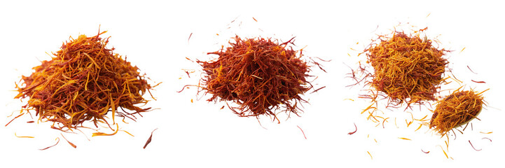 Naklejka premium Set of Dried saffron spice Top view isolated on a transparent background