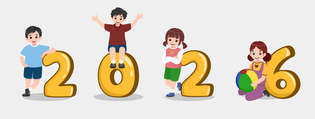 Kids Illustration with 2026 Numbers
