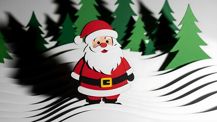 Fototapeta premium Santa's Festive Journey: A charming depiction of Santa Claus amidst a whimsical winter wonderland scene. The joyful figure embodies the spirit of giving and seasonal cheer.