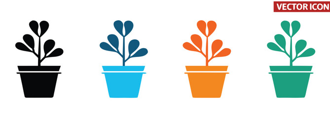 Modern potted plant icons in vibrant colors, black environment logo template vector illustration. Agriculture icon logotype design