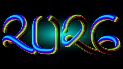 Happy New Year celebration illustration with glowing neon lights and the number 2026