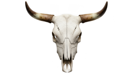 Cow skull with long horns isolated on transparent background