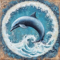Dolphin Leaping Through Ocean Waves Artistic Painting