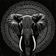 Ornate Mandala Elephant Artistic Black And White Drawing