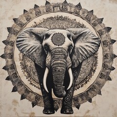 Ornate Mandala Elephant Artistic Black And White Artwork