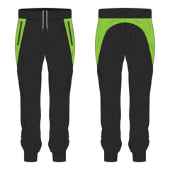Black training pants mockup with green stripes