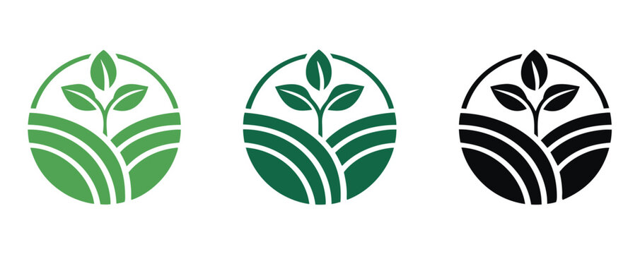 Agriculture logo design agronomy logo with plants on a fields vector illustration.Agro ecological farmhouse logo design.
