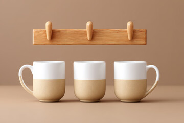 Artisanal mugs hang, rustic charm exudes warmth and simple pleasures