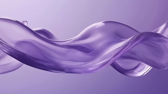 Elegant flowing translucent purple fabric or liquid creating abstract waves against a gradient background.
