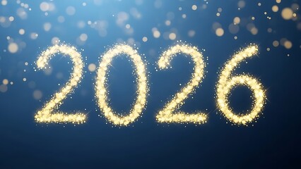 happy new year, new year's eve, silvester, new year, celebration greeting card, new year card - Year 2026 in sparkler font and firework fireworks pyrotechnic, isolated on black night sky background