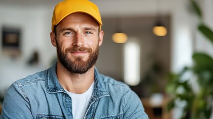 Male mechanic smiling confidently against a vibrant red backdrop