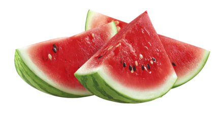 Ripe watermelon slices cut out juicy red fruit fresh summer snack healthy tropical dessert vibrant studio shot isolated on white