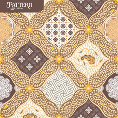 Traditional Indonesian Batik Pattern with Floral and Geometric Motifs