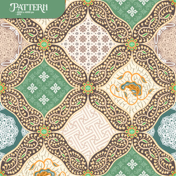Traditional Indonesian Batik Pattern with Floral and Geometric Motifs