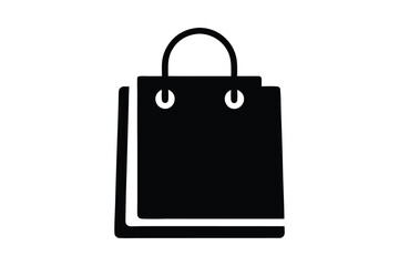Black shopping bag vector illustration. Minimalist retail paper bag icon with handles isolated on white background