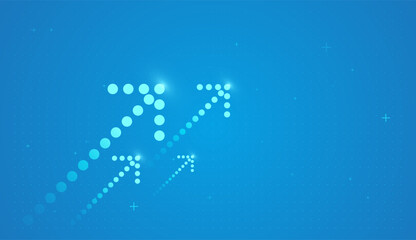 Bright dotted arrows ascending, reflecting strong business performance and progressive trends. Clean blue background with dot-formed arrows trending upward