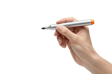 Hand Holding a Silver Stylus Pen with Orange Accent