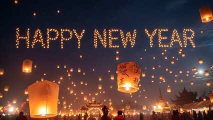 happy new year, new year's eve, silvester, new year, celebration greeting card, new year card - Year 2026 in sparkler font and firework fireworks pyrotechnic, isolated on black night sky background