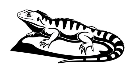 Black and white iguana illustration on a rock vector design