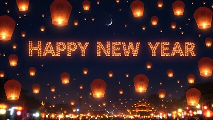 happy new year, new year's eve, silvester, new year, celebration greeting card, new year card - Year 2026 in sparkler font and firework fireworks pyrotechnic, isolated on black night sky background