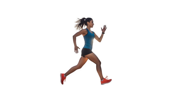 Athletic woman running in sportswear isolated on transparent background