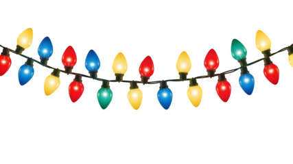 Colorful christmas lights garland isolated on transparent background