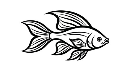 Black and white illustration of a goldfish isolated on white background