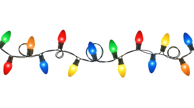 String of colorful christmas lights isolated on transparent background
