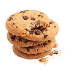 Yummy chocolate chip cookies isolated on white