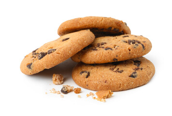 Yummy chocolate chip cookies isolated on white