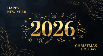 Stunning golden 2026 New Year celebration banner set against a dark, elegant background with festive sparkle