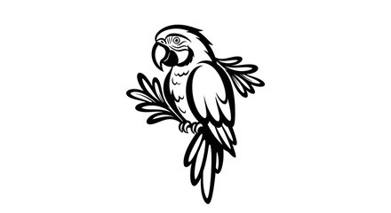 Black and white parrot illustration on white background vector art