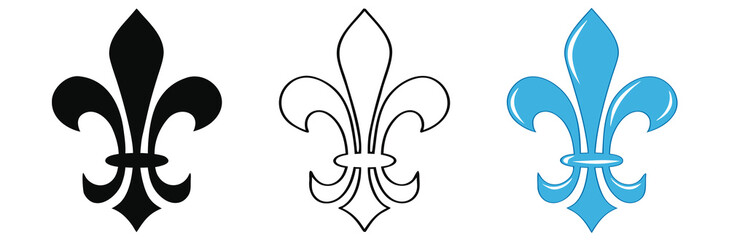 Fleur de lis elegant symbols for heraldry and decorative design needs,symbolic image Fleur de lis, horizontal banner monochrome Fleur de lees lily, antique monarchy symbols on transparent background,  © PUSPO