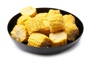 Pieces of tasty corn cobs isolated on white
