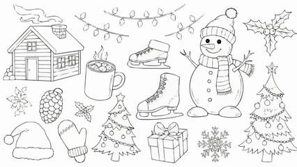 Christmas and Winter Holiday Doodles Set.