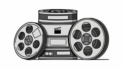 Vintage Film Reels and Canister Stacked Together.