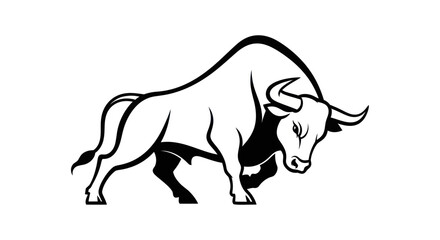 Bold silhouette of a bull in motion ready for action on white