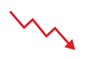Red downward trend arrow. Clean decline indicator icon. Bold negative progress symbol