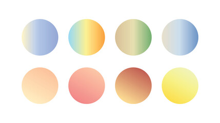 A set of eight gradient pallete color abstract circles with vibrant colors swatches set. Perfect for editing purpose, or backgrounds, logos, web elements, futuristic design, pastel color. Vector