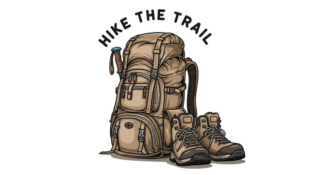 Stunning illustration featuring essential hiking gear including a durable backpack and sturdy boots ready for adventure - Powered by Adobe