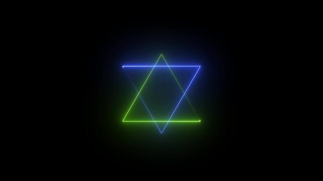 Glowing neon cyan color triangle icon animation on black background. Seamless loop
